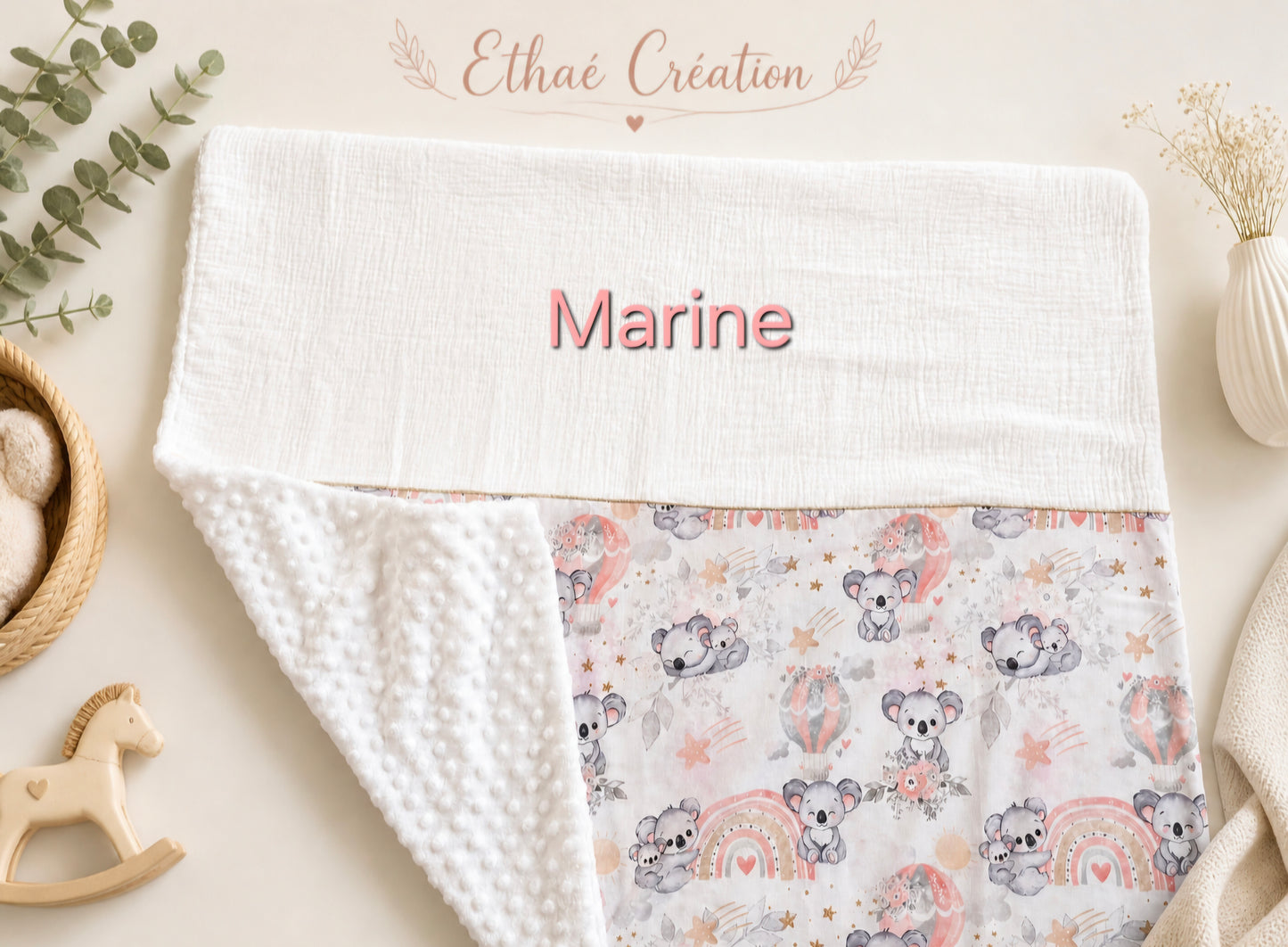 🧸 Couverture à motifs – Douceur pour bébé  environ 90/90