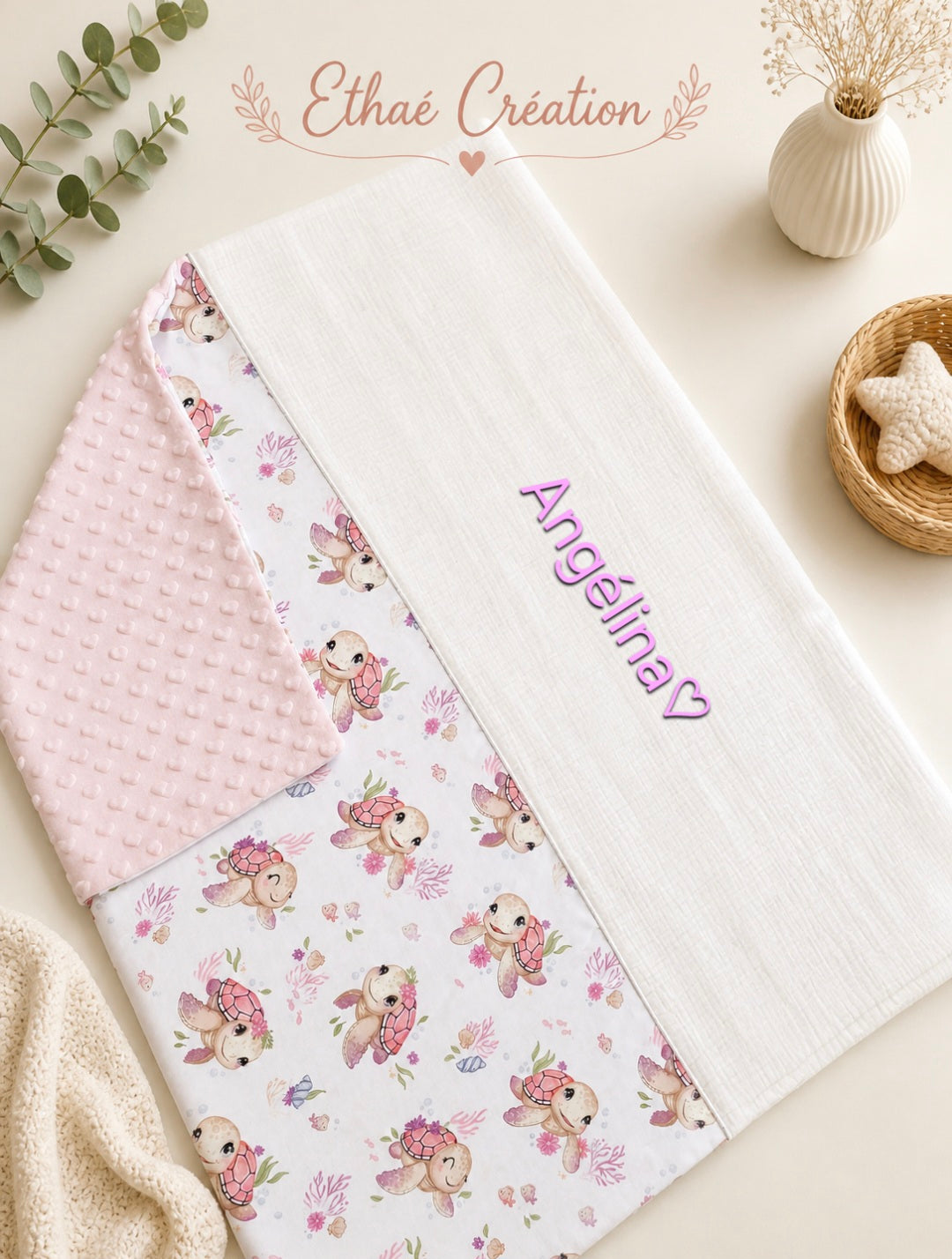 🧸 Couverture à motifs – Douceur pour bébé  environ 90/90