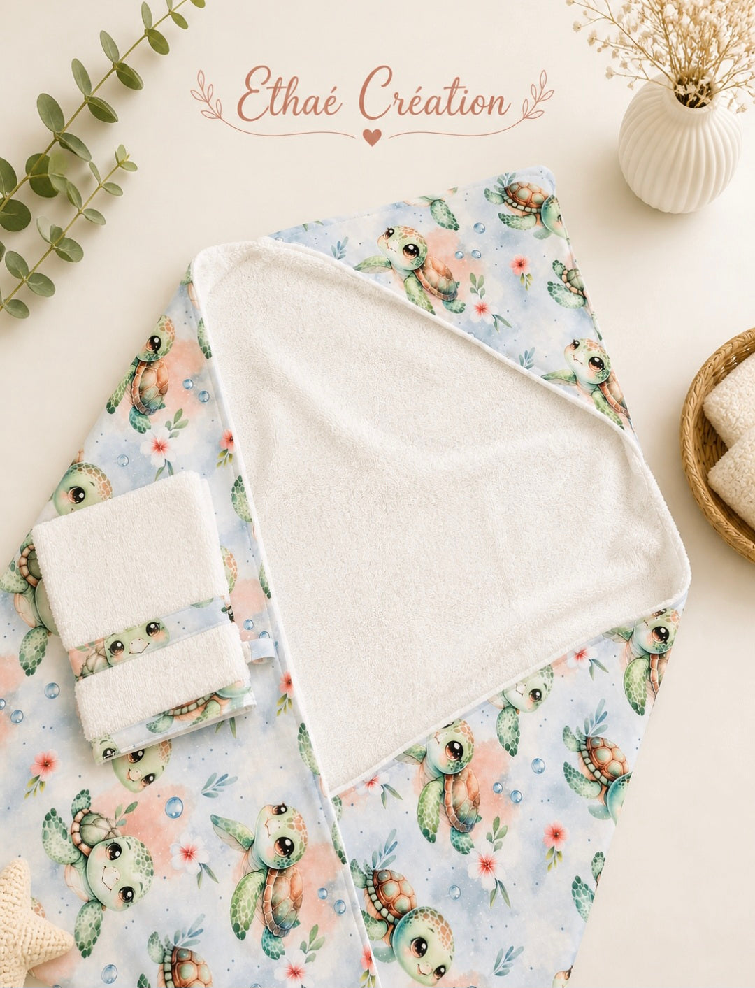 🐣 Serviette de bain bébé  à motifs personnalisée